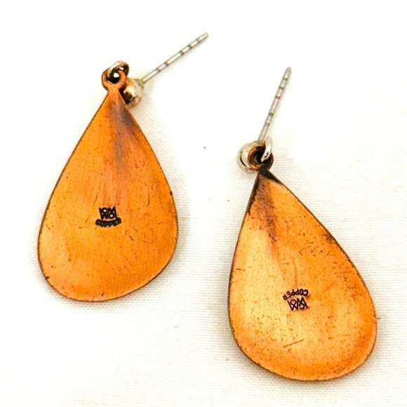 Vintage Solid Copper Etched Southwestern Moon Niello Dangle - Picture 3 of 6